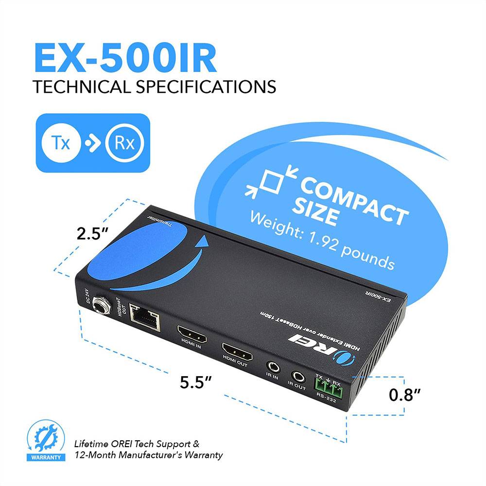 1080p HDBaseT HDMI™ Extender (Loop) - 500ft (cat6)-EX-500IR