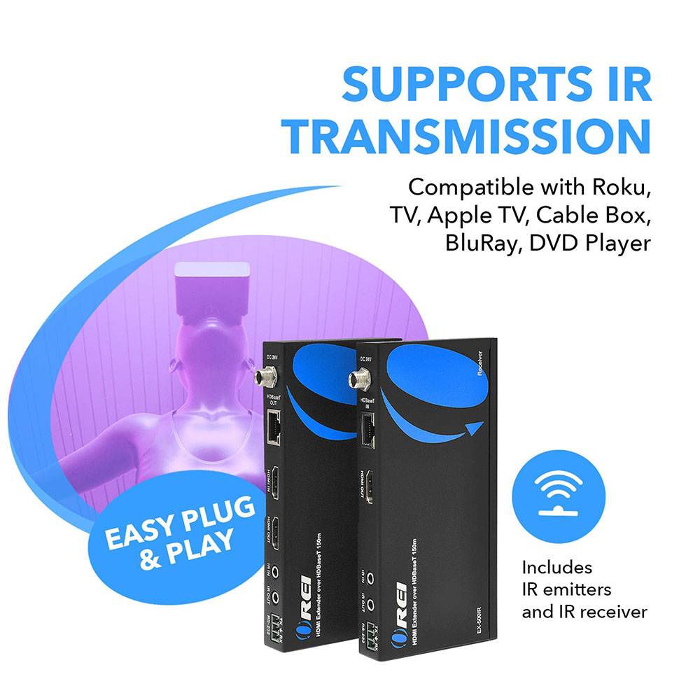 1080p HDBaseT HDMI™ Extender (Loop) - 500ft (cat6)-EX-500IR