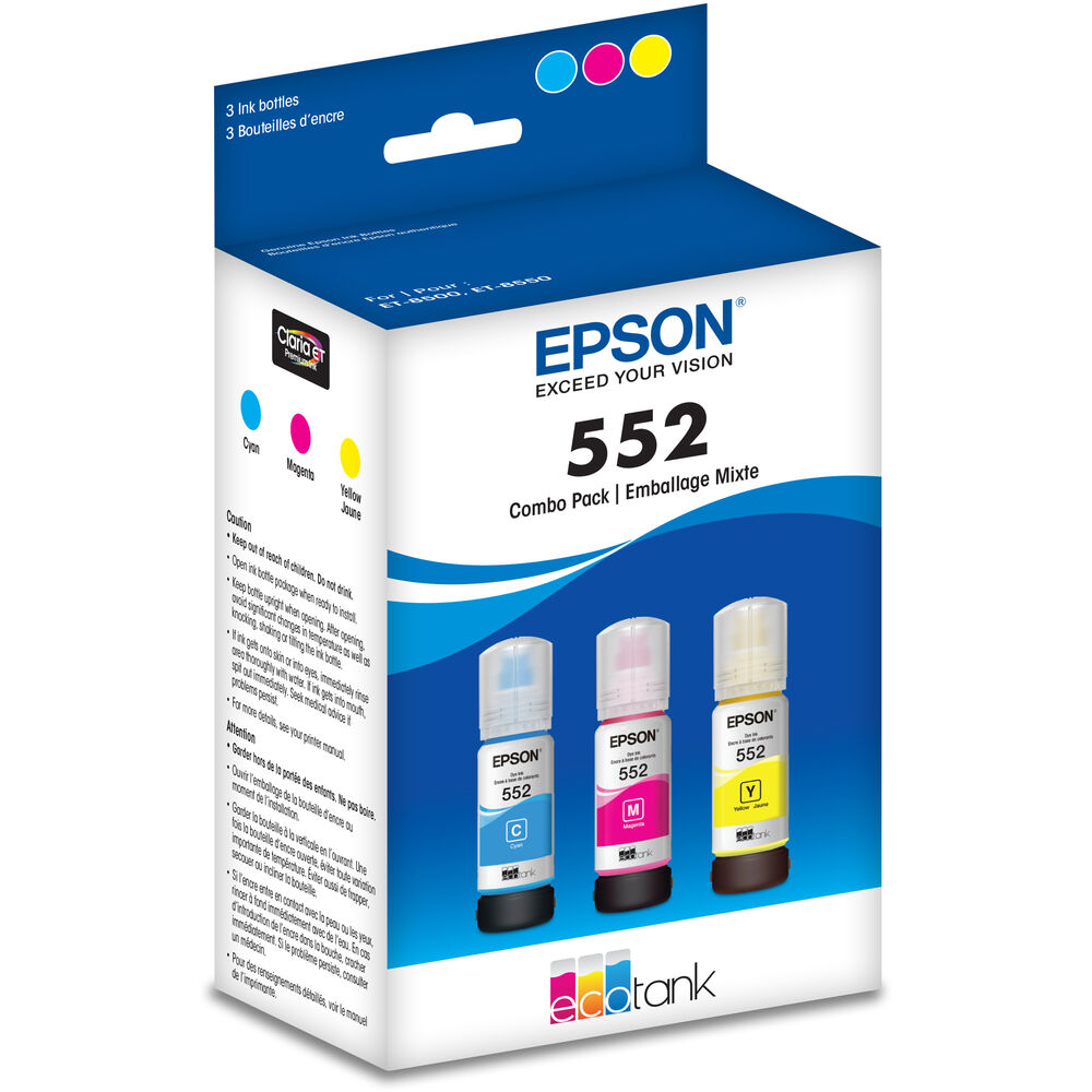 New, Pre-Owned - Epson T552 Ultra High-Yield Multi-Color (3-Pack) Ink Bottle, T552620-S