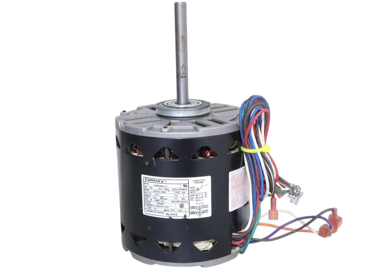 F48SQ6L72 CENTURY Furnace Blower Motor 3/4HP 115V 1075RPM 3SPD 1PH DL1076 (Refurbed)