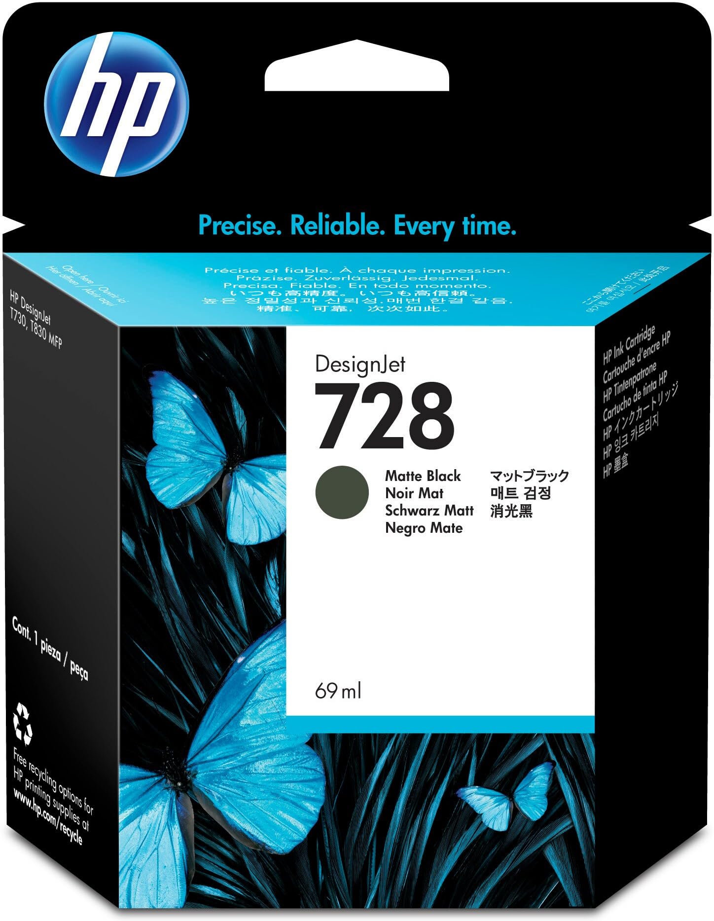 New, Pre-Owned - HP 728 High Yield Matte Black Ink Cartridge, F9J64A