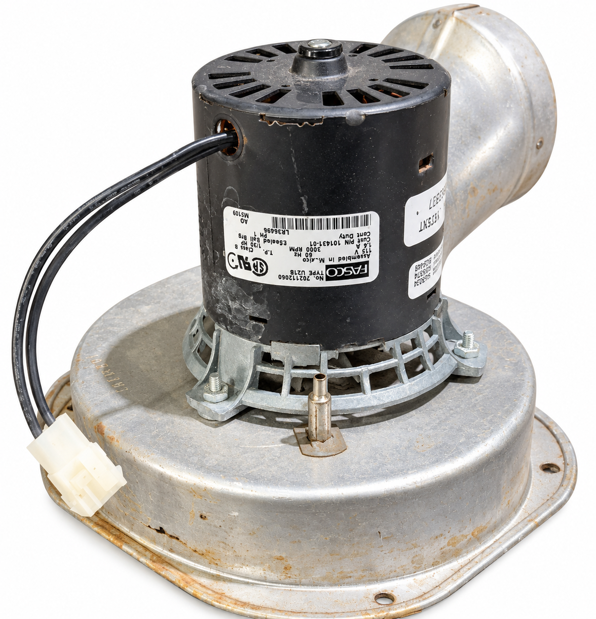 Fasco 702112060 U21B complete draft inducer assembly, white background