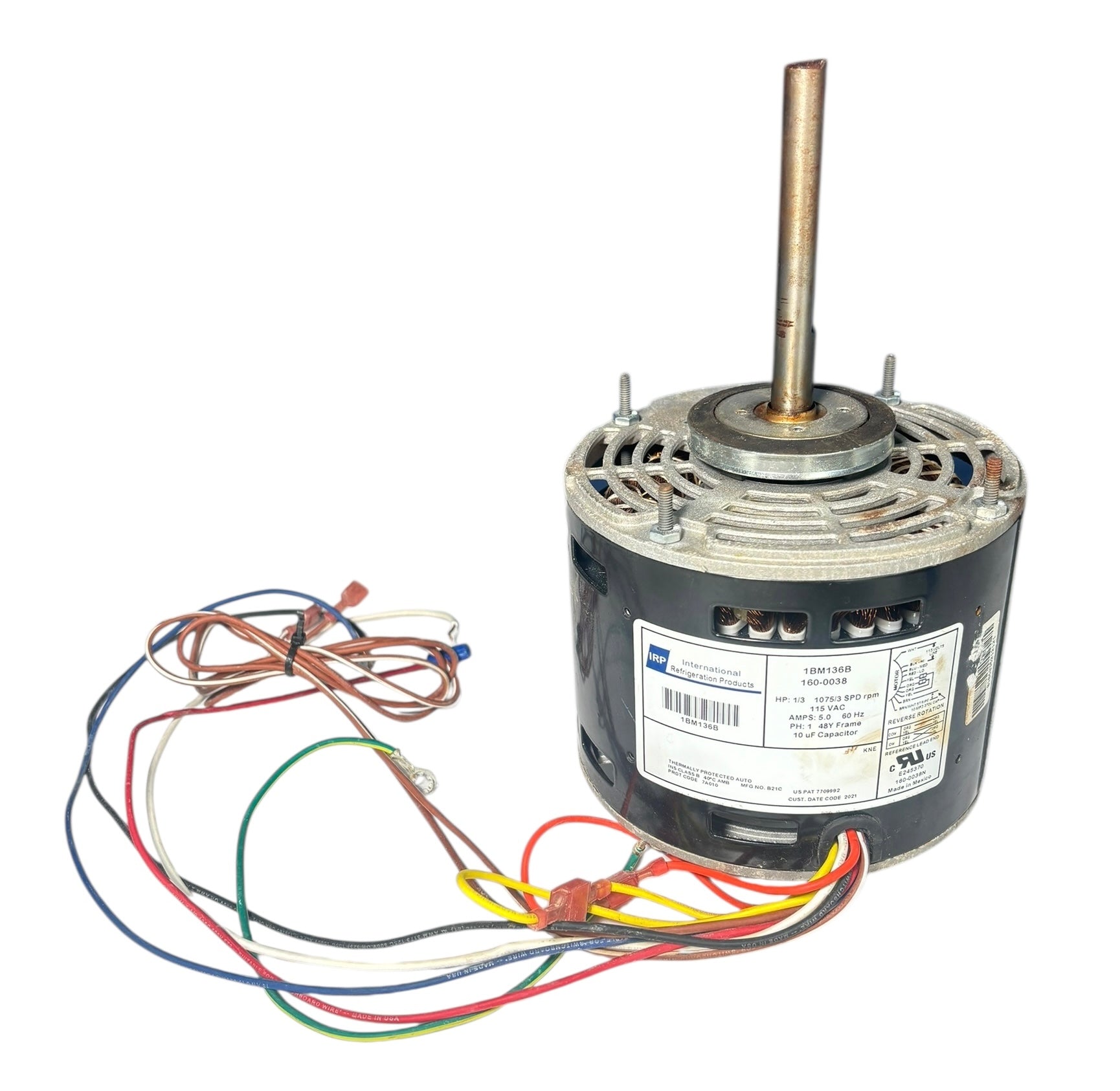 IRP 1BM136B Blower Motor Hp 1/3 1075rpm 3 Speed 115 VAC (Refurbed)
