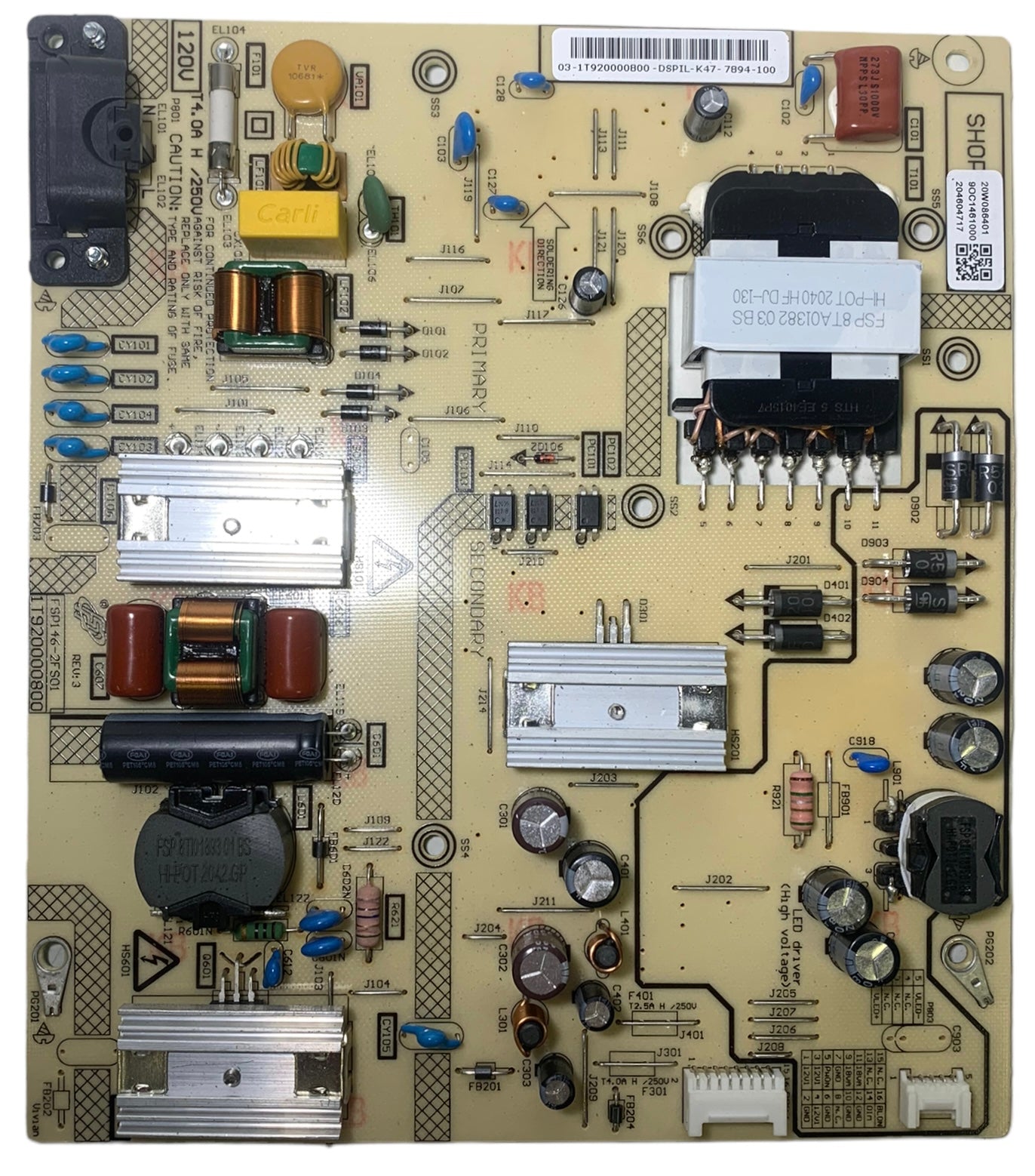 Toshiba 1T920000800 FSP146-2FS01 Power Supply Board 50LF621U21 50LF621C21