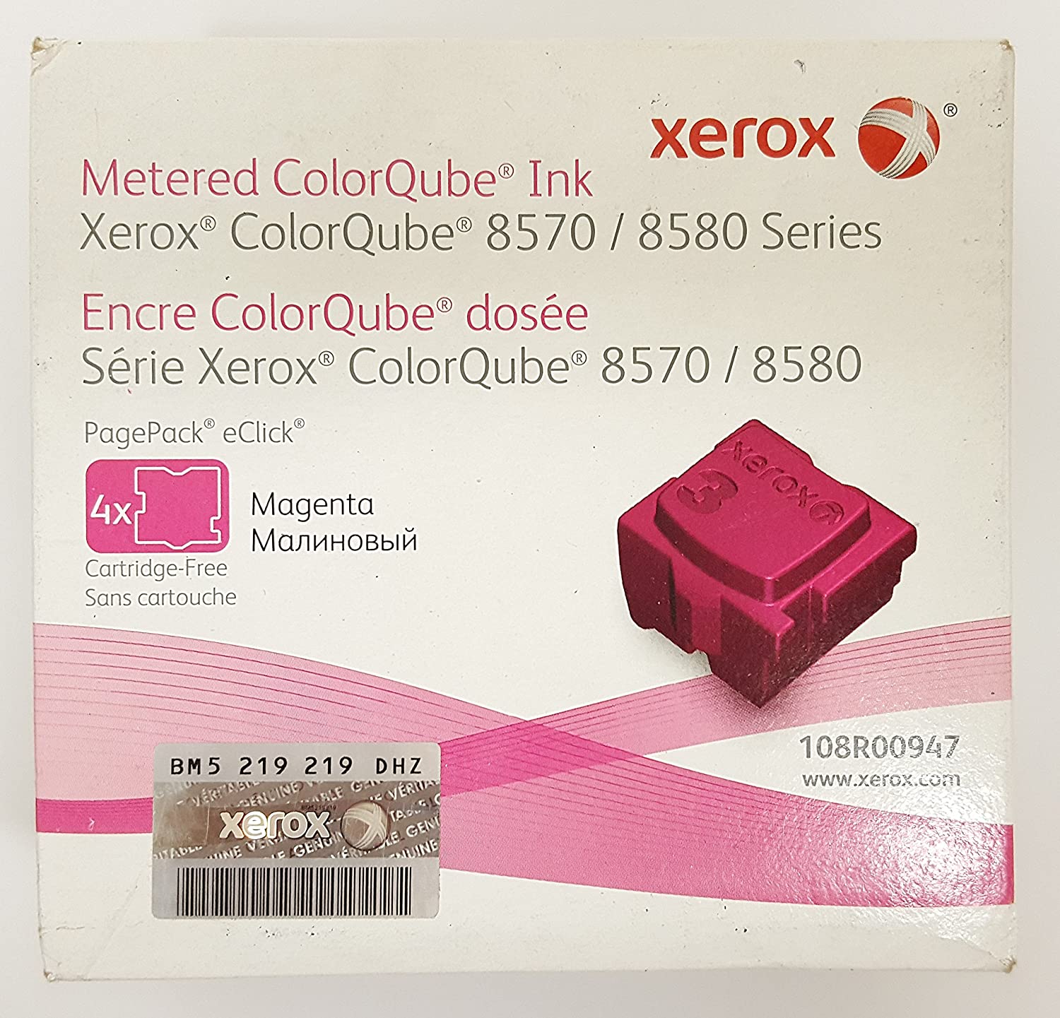 New, Pre-Owned - Xerox ColorQube 8570 / 8580 Magenta Solid Ink Pack (4 Sticks) (108R00947)