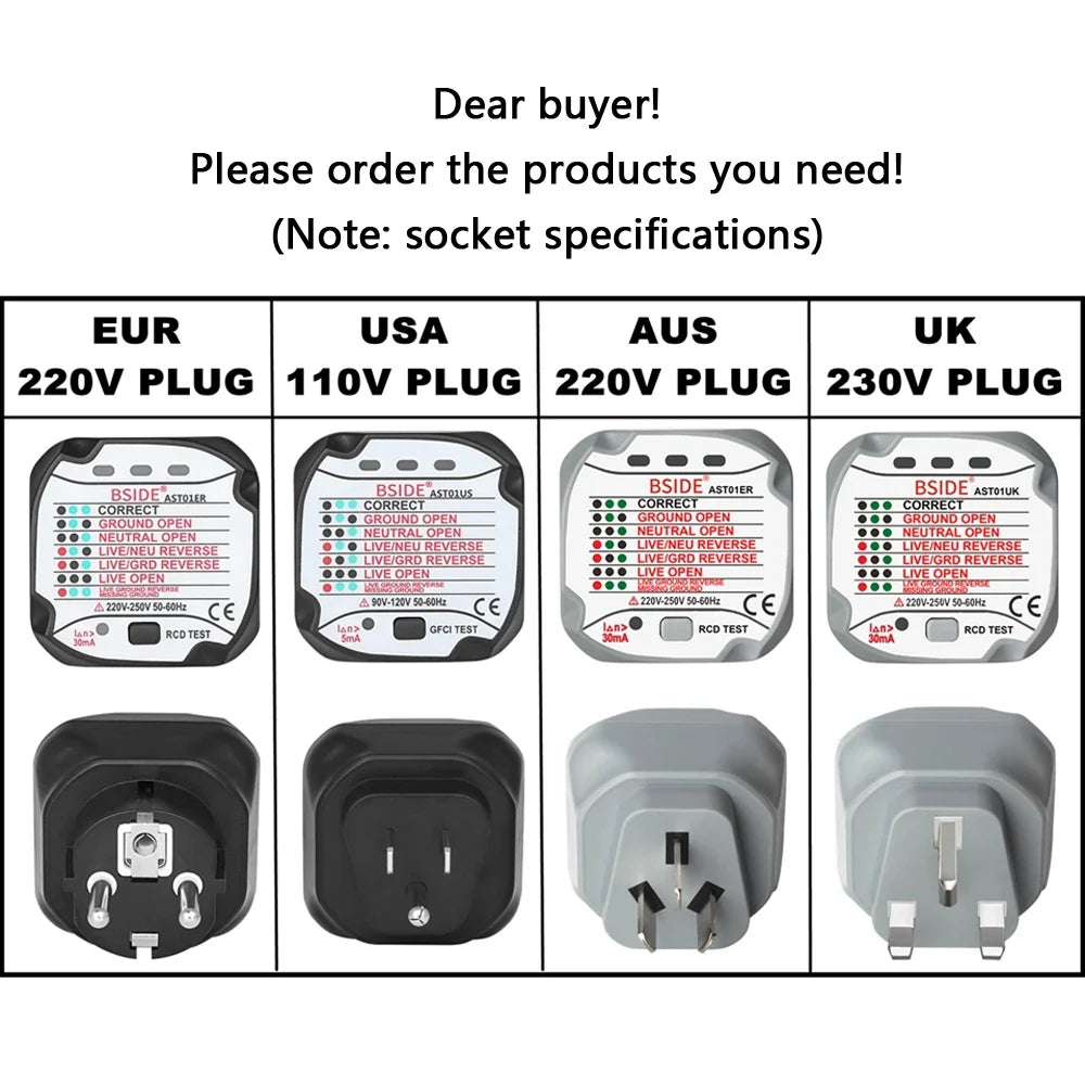 BSIDE AST01 Socket Tester with RCD/GFCI & Polarity Check