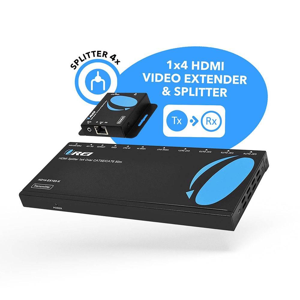 4K@30Hz 1x4 HDMI™ Extender Splitter (Loop) - 230ft (cat6)-HD14-EX165-K