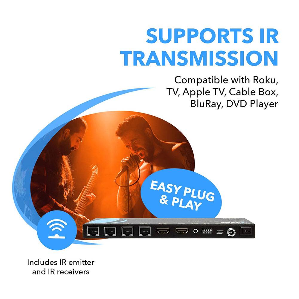 4K@30Hz 1x4 HDMI™ Extender Splitter (Loop) - 230ft (cat6)-HD14-EX165-K