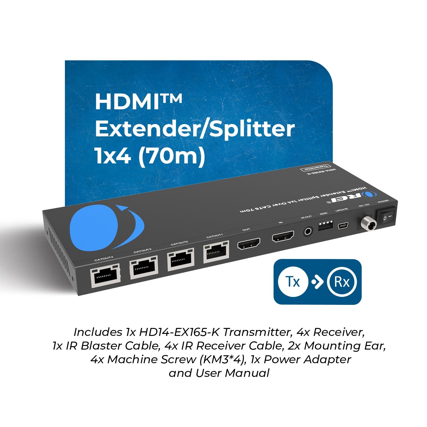 4K@30Hz 1x4 HDMI™ Extender Splitter (Loop) - 230ft (cat6)-HD14-EX165-K