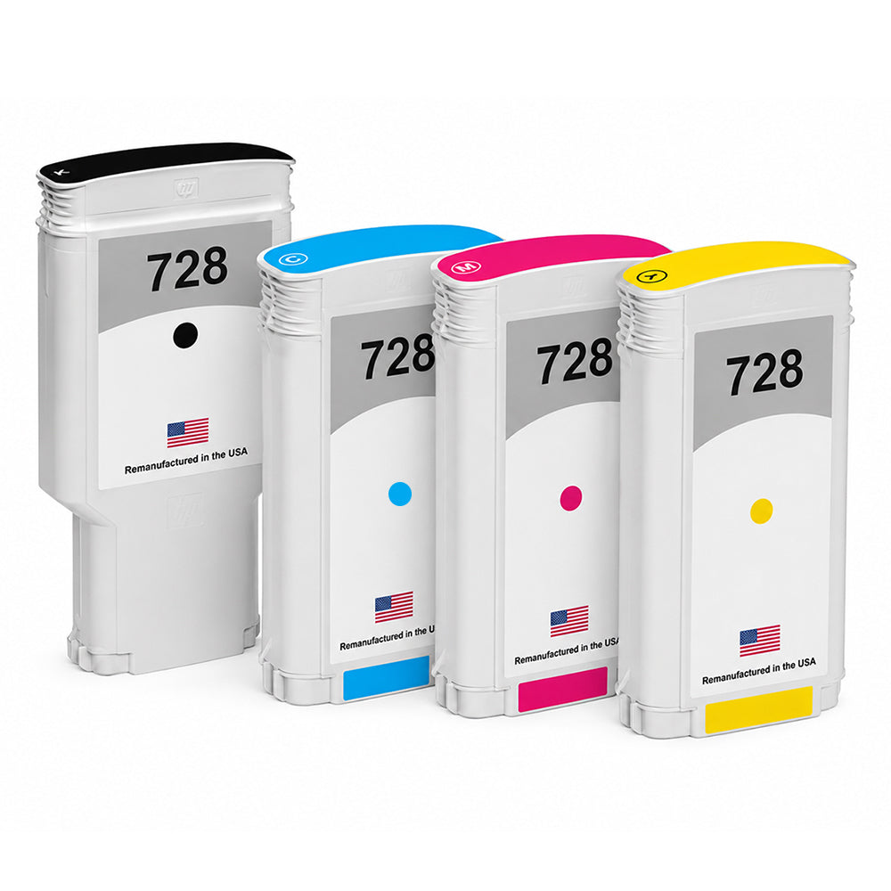 U.S. Remanufactured for HP 728 Matte Black 300mL  / HP 728 130mL Colors 4-Pack Ink Cartridges