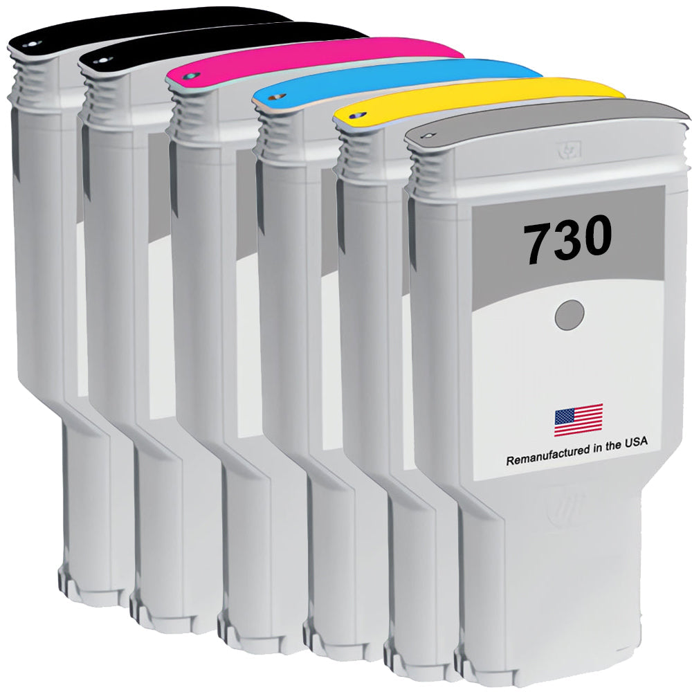 U.S. Remanufactured for HP 730 300ml Multi-Color (6-Pack) Ink Cartridges