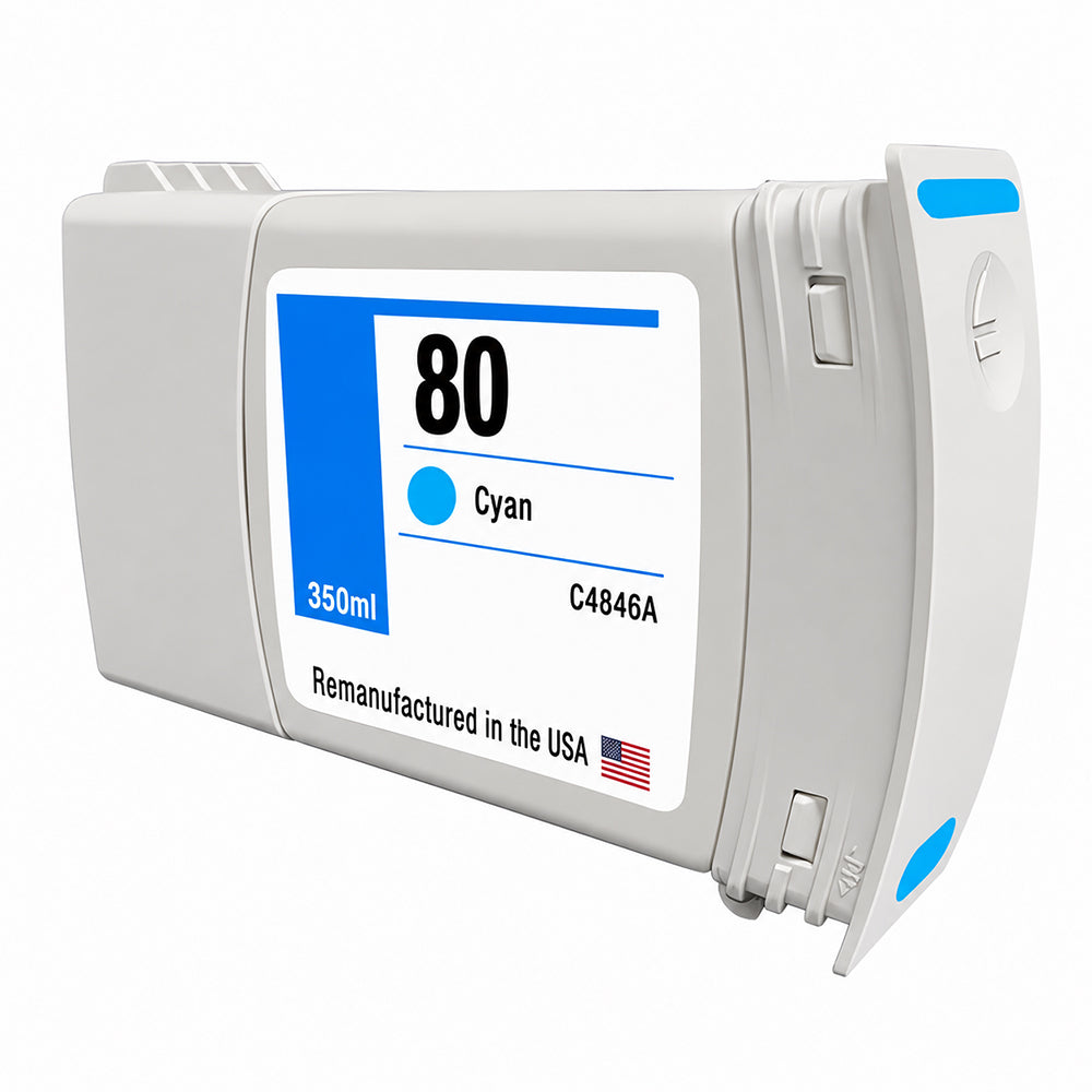 U.S. Remanufactured for HP 80 350mL (C4846A) Cyan Ink Cartridge