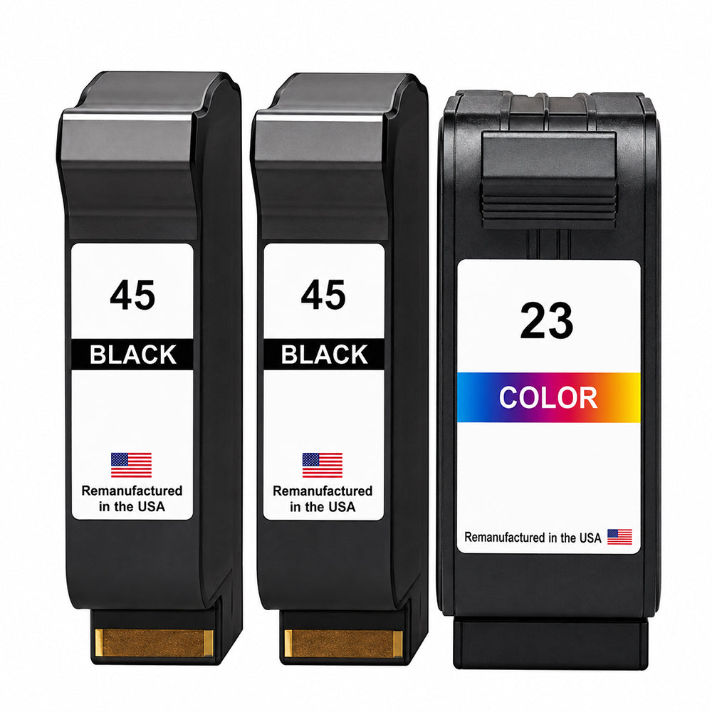 U.S. Remanufactured for HP 45 2 Black / 23 1 Color 3-Pack Ink Cartridges