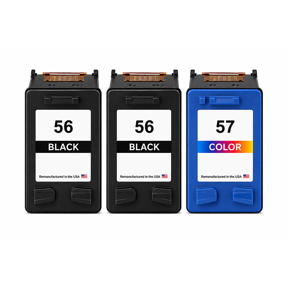 U.S. Remanufactured for HP 56 2 Black / 57 1 Color 3-Pack Ink Cartridges