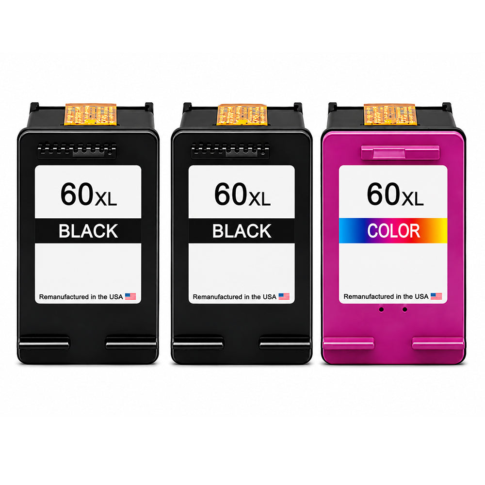 U.S. Remanufactured for HP 60XL 2 Black / 1 Color Ink Cartridges 3-Pack