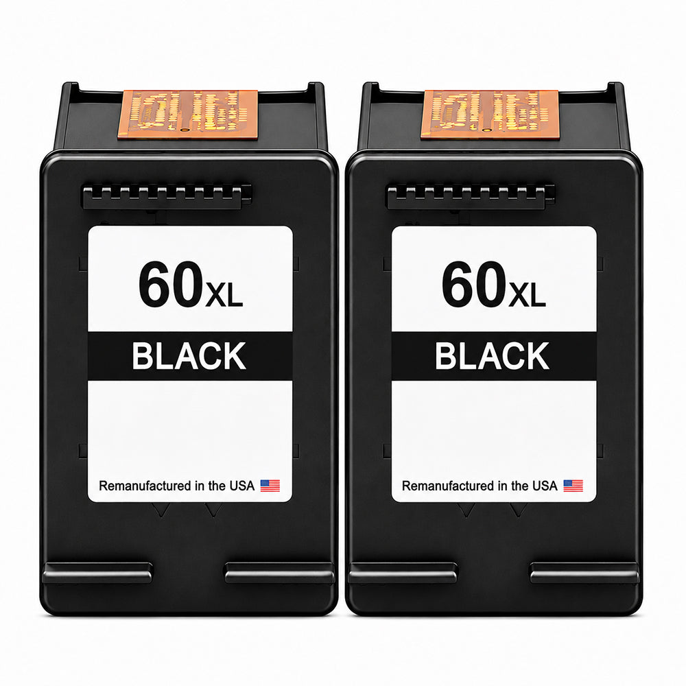 U.S. Remanufactured for HP 60XL (CC641WN) Black Ink Cartridges Twin Pack