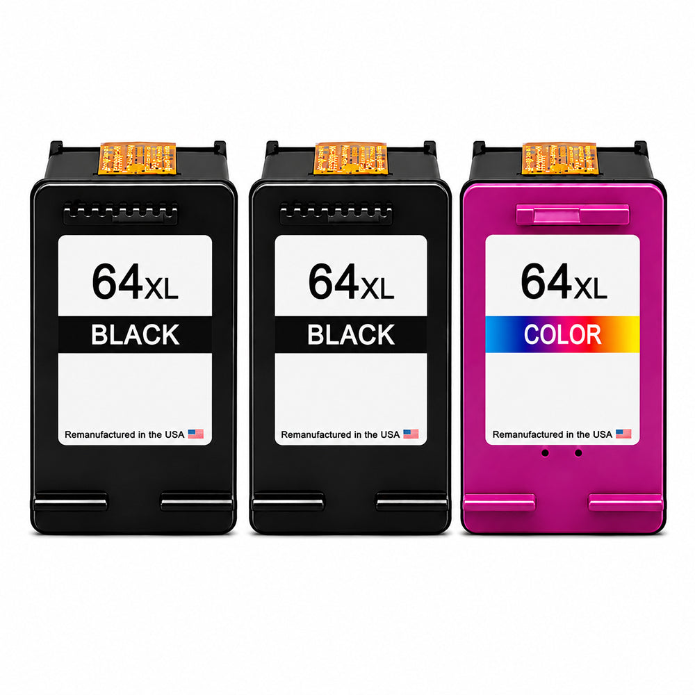 U.S. Remanufactured for HP 64XL 2 Black / 1 Tri-Color 3-Pack Ink Cartridges