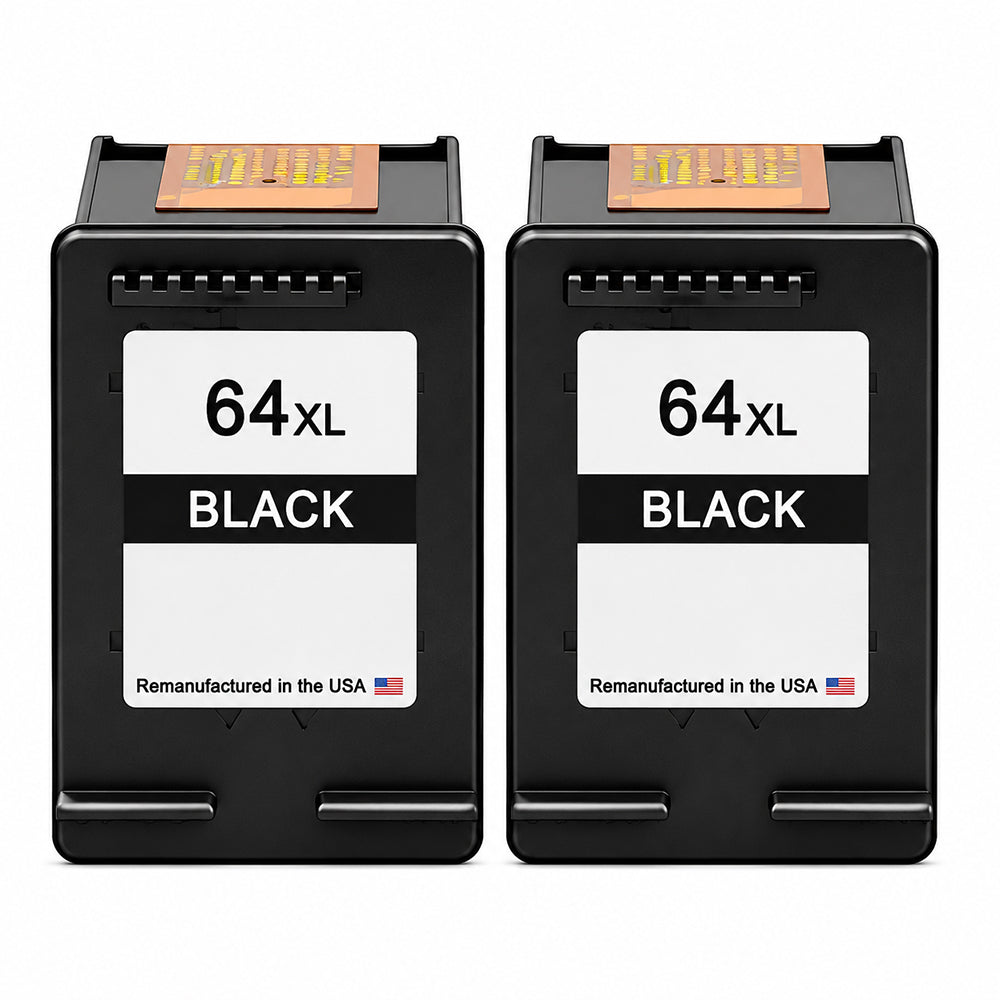 U.S. Remanufactured for HP 64XL (N9J92AN) Black Twin Pack Ink Cartridges