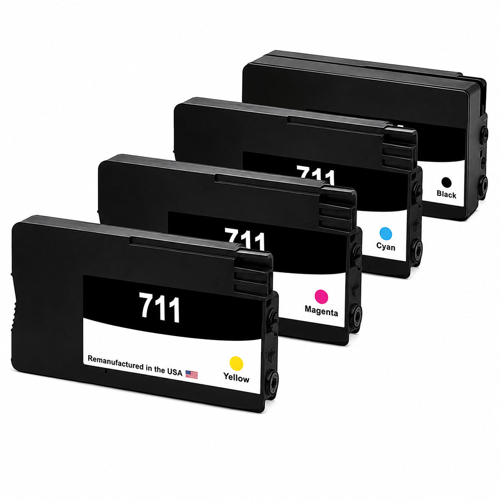U.S. Remanufactured Ink Cartridges for HP 711XL 1 Black / 711 3 Color 4-pack