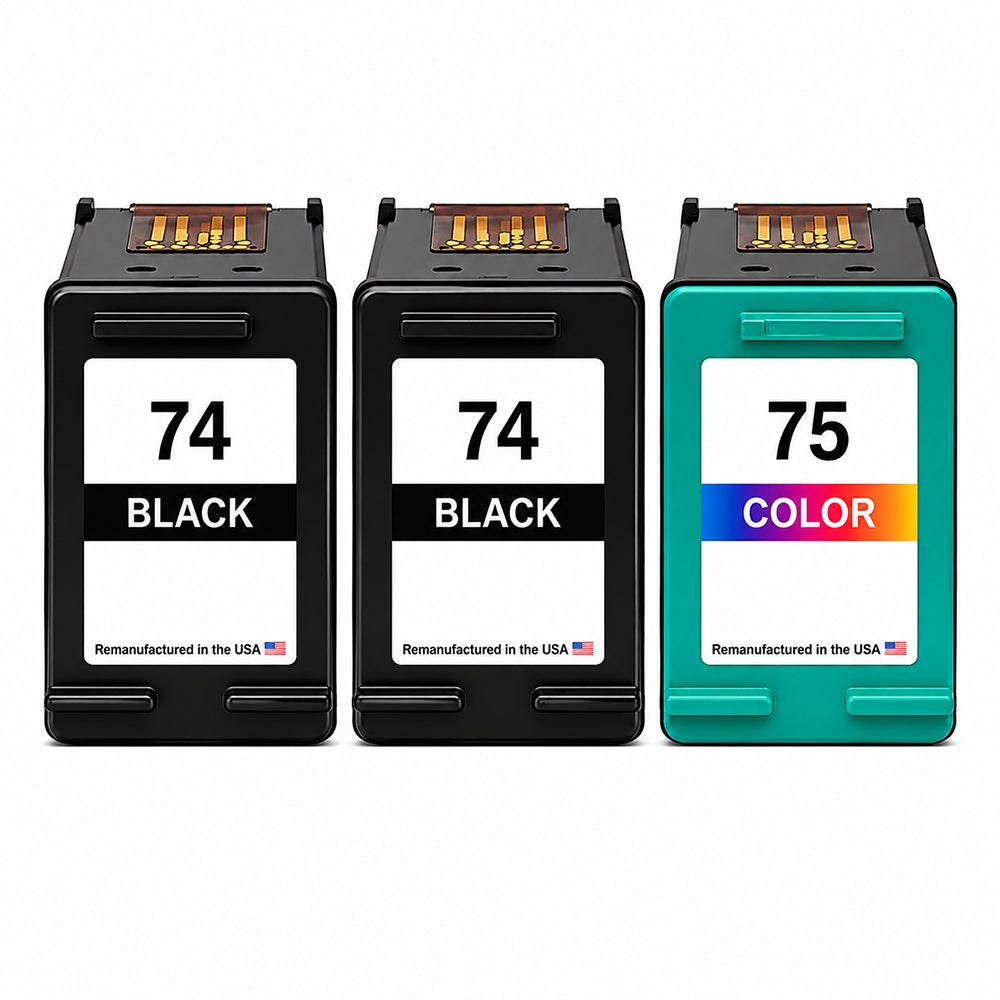 U.S. Remanufactured for HP 74 2 Black / 75 1 Color 3-Pack Ink Cartridges