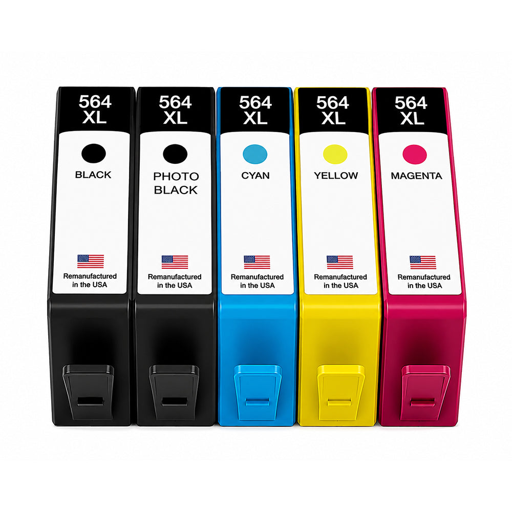 U.S. Remanufactured for HP 564XL Black, Photo Black / 3 Color 5-pack Ink Cartridges