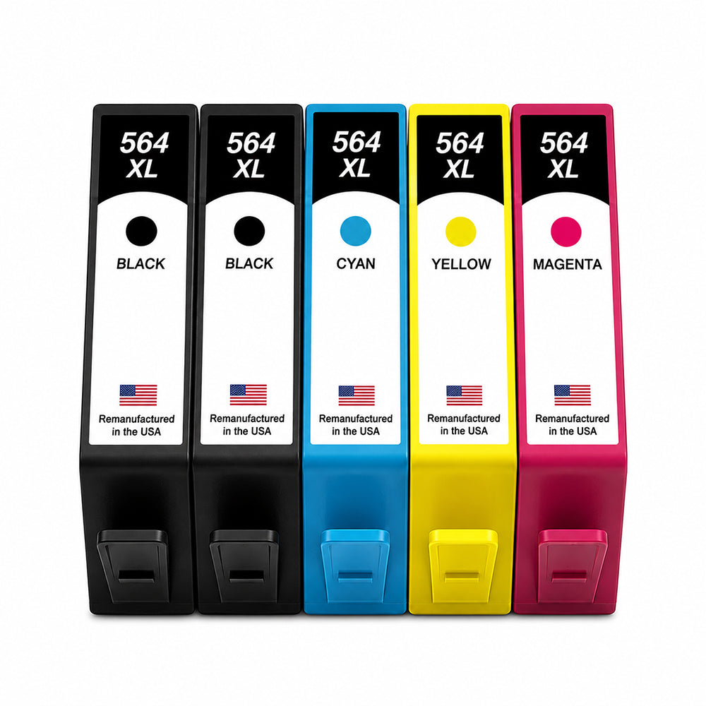 U.S. Remanufactured for HP 564XL 2 Black / 3 Color 5-pack Ink Cartridges