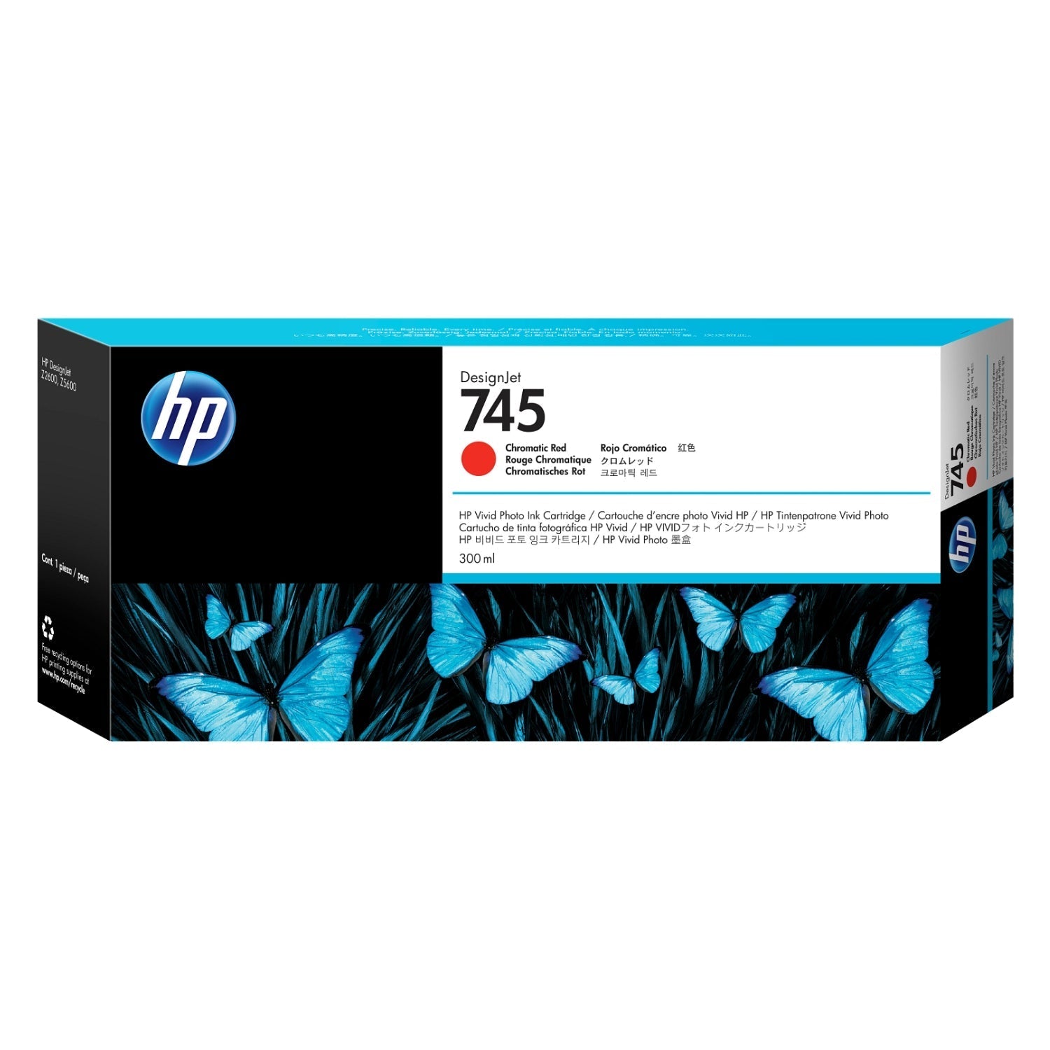 New, Pre-Owned - HP 745 300ml DesignJet Chromatic Red Ink Cartridge, F9K06A