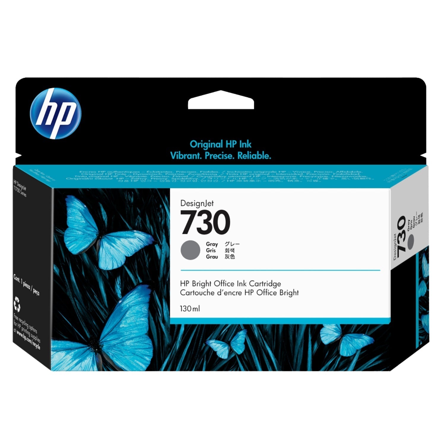 New, Pre-Owned - HP 730 130-ml (P2V66A) Gray Ink Cartridge
