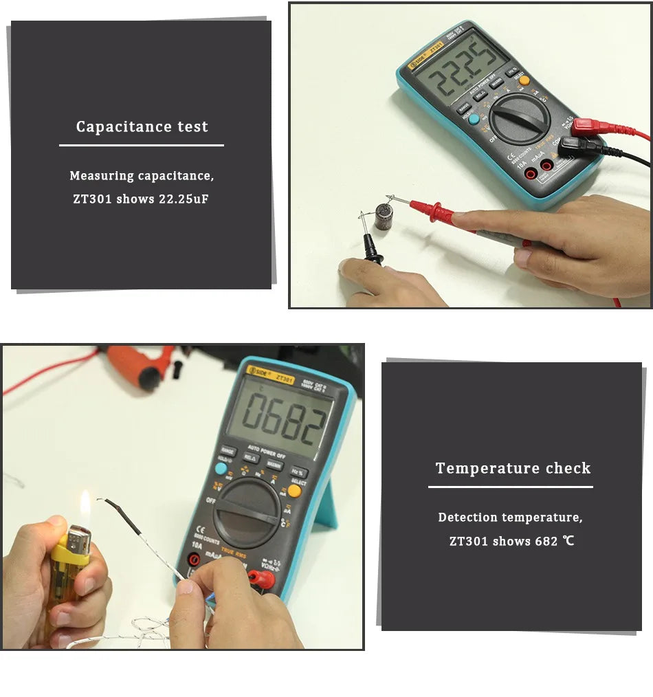 BSIDE ZT301/302 True RMS Multimeter with Temp & Cap Test