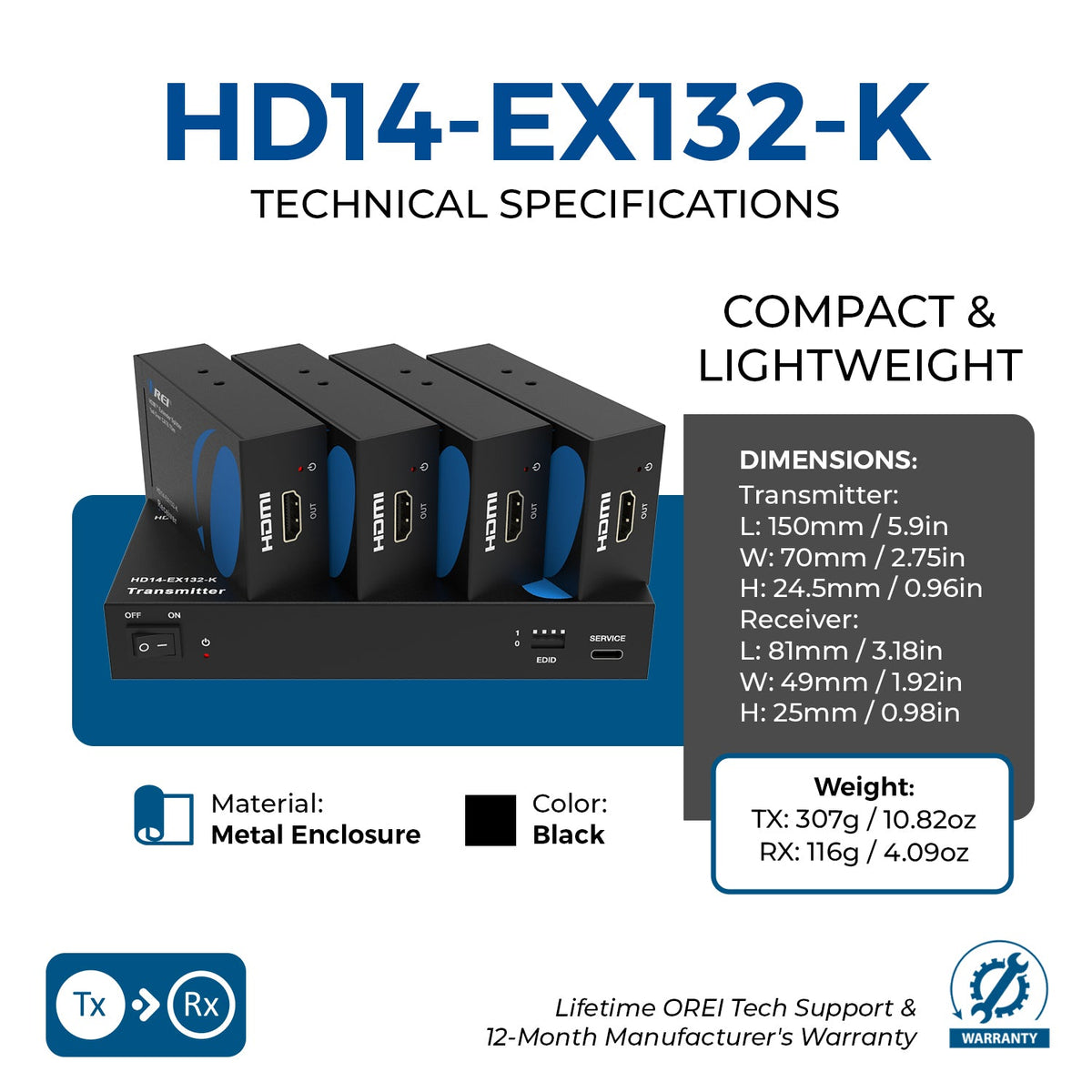1080p 1x4 HDMI™ Extender Splitter (Loop) - 230ft (cat6)-HD14-EX132-K