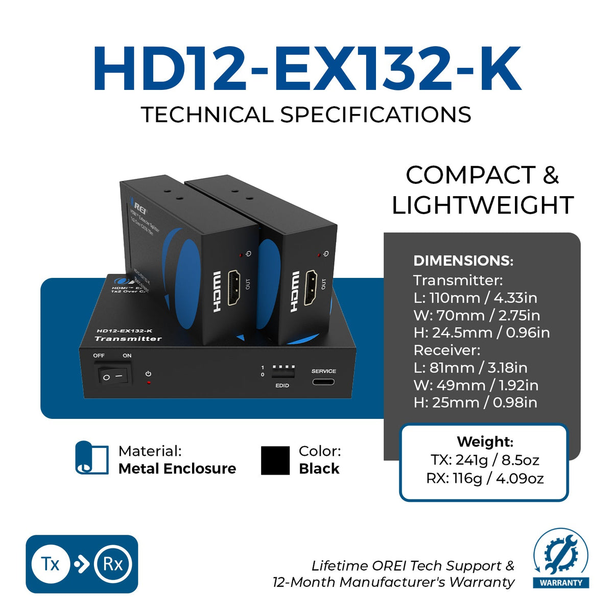 1080p 1x2 HDMI™ Extender Splitter (Loop) - 230ft (cat6)-HD12-EX132-K