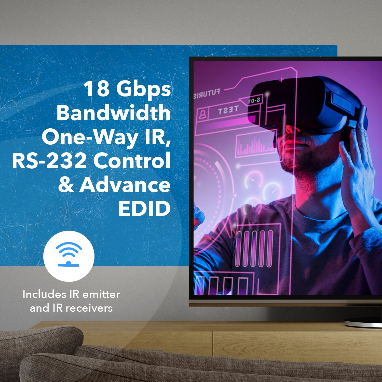 4K@60hz 1x8 HDMI™ Extender Splitter (Loop) - 230ft (cat6)-UHD18-IPC230-K