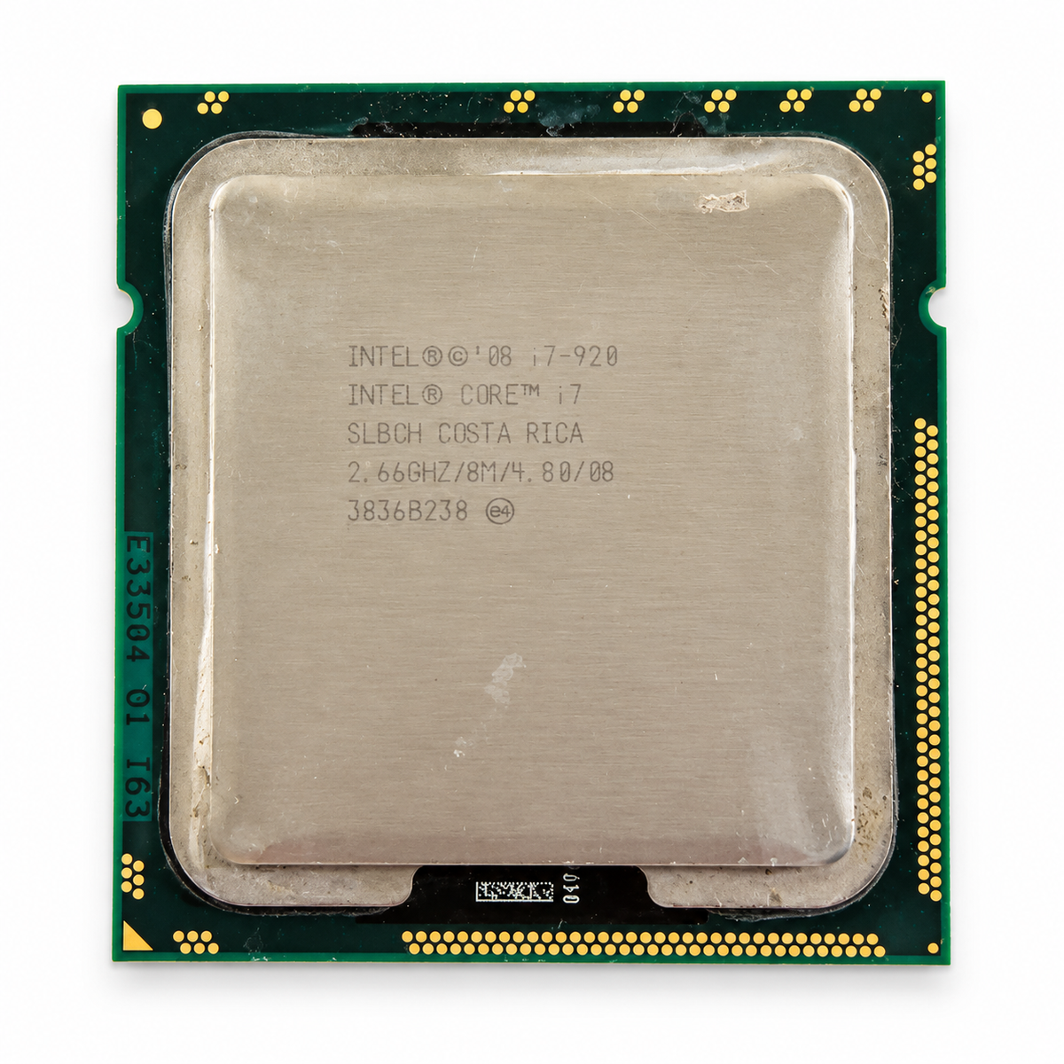 Intel Core i7-920 SLBCH used desktop CPU on white background
