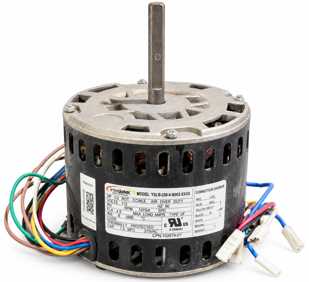 Interlink YSLB-250-6-B002-XXXX blower motor on white background