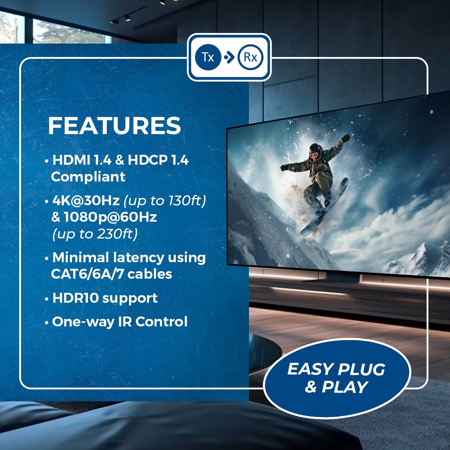 4K@30hz HDMI™ Extender (IR) - 130ft (cat6)-EX-230PRO