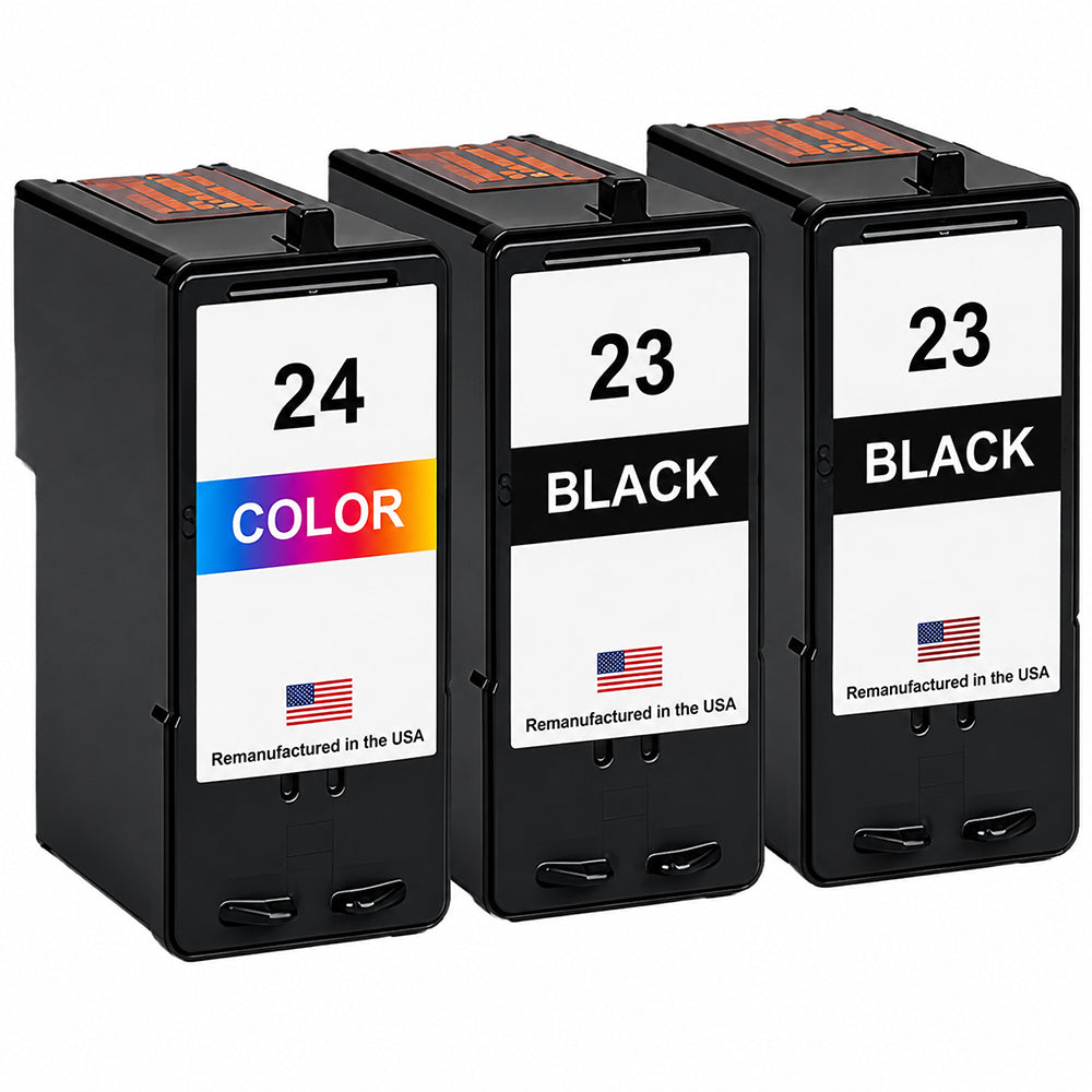 U.S. Remanufactured for Lexmark #23 2 Black / #24 1 Color Ink Cartridges 3-Pack