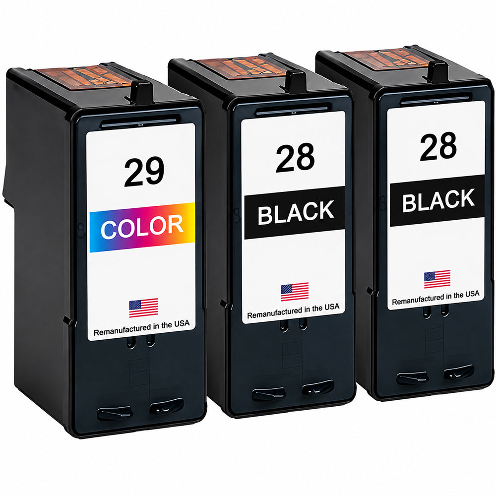 U.S. Remanufactured for Lexmark #28 2 Black / #29 1 Color Ink Cartridges 3-Pack