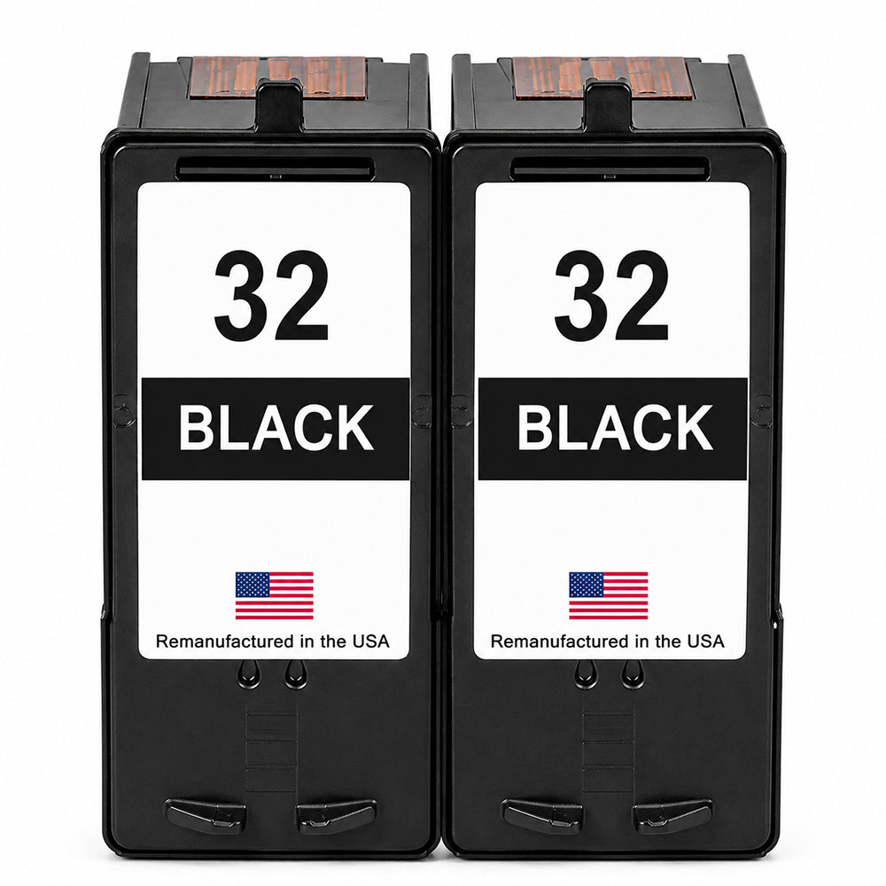 U.S. Remanufactured for Lexmark #32 18C0032 Black Ink Cartridge Twin Pack