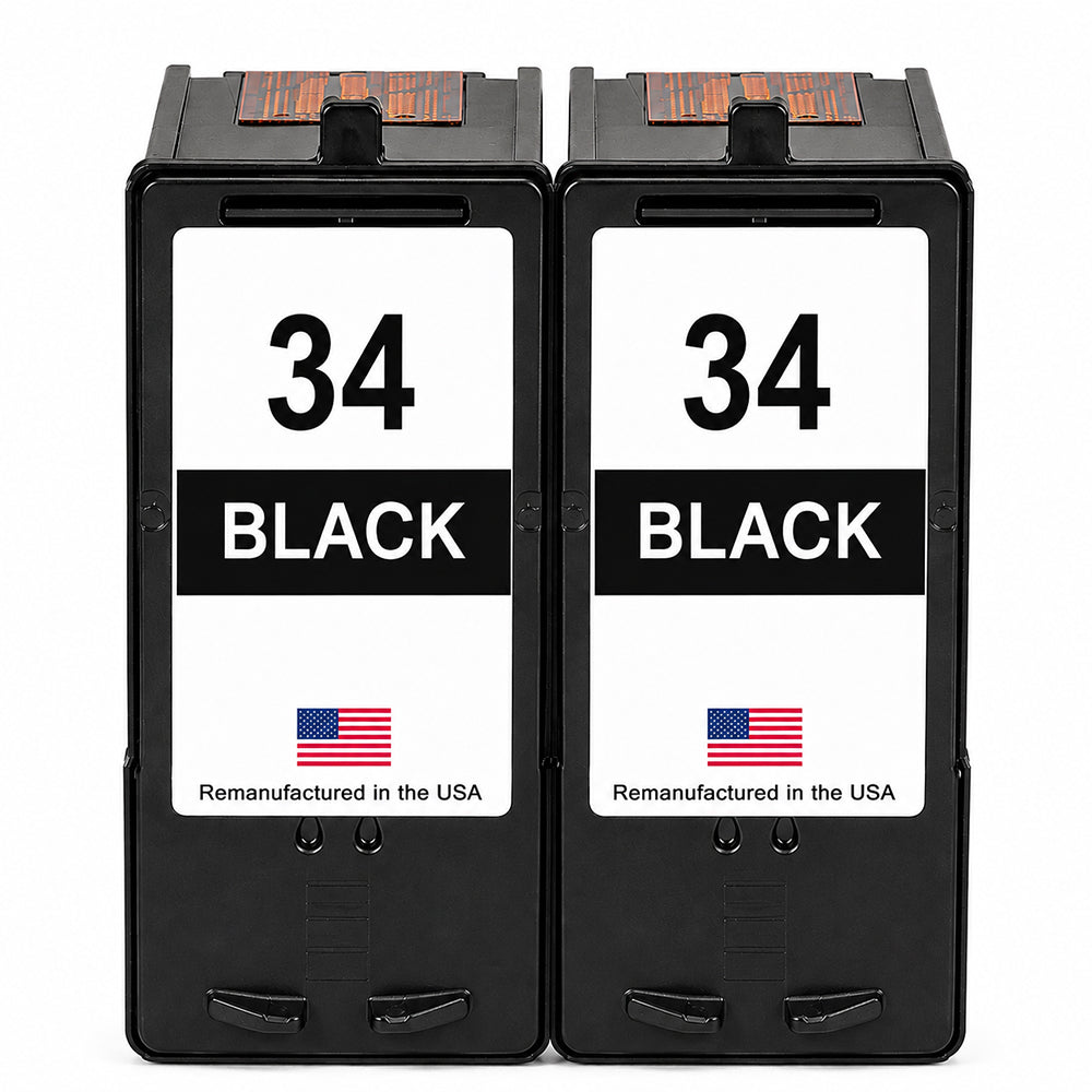 U.S. Remanufactured for Lexmark #34 18C0034 Black Ink Cartridge Twin Pack