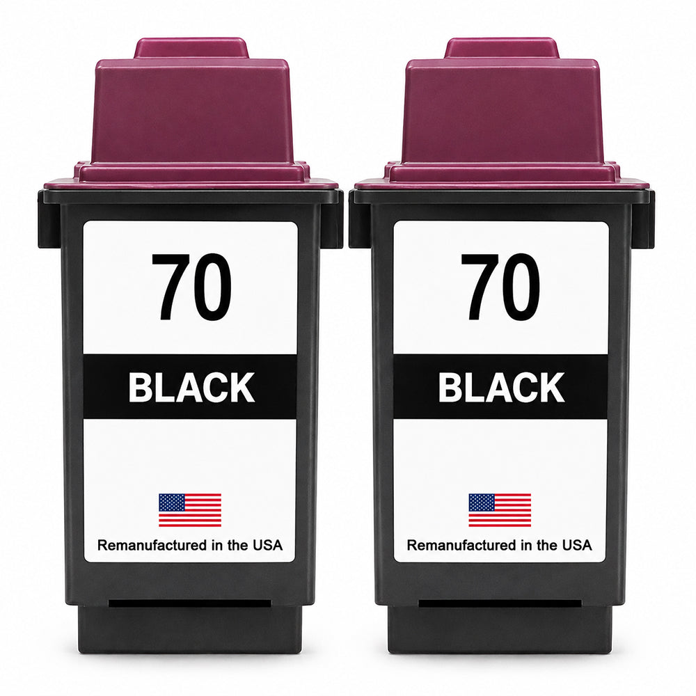 U.S. Remanufactured for Lexmark #70 12A1970 Black Ink Cartridge Twin Pack