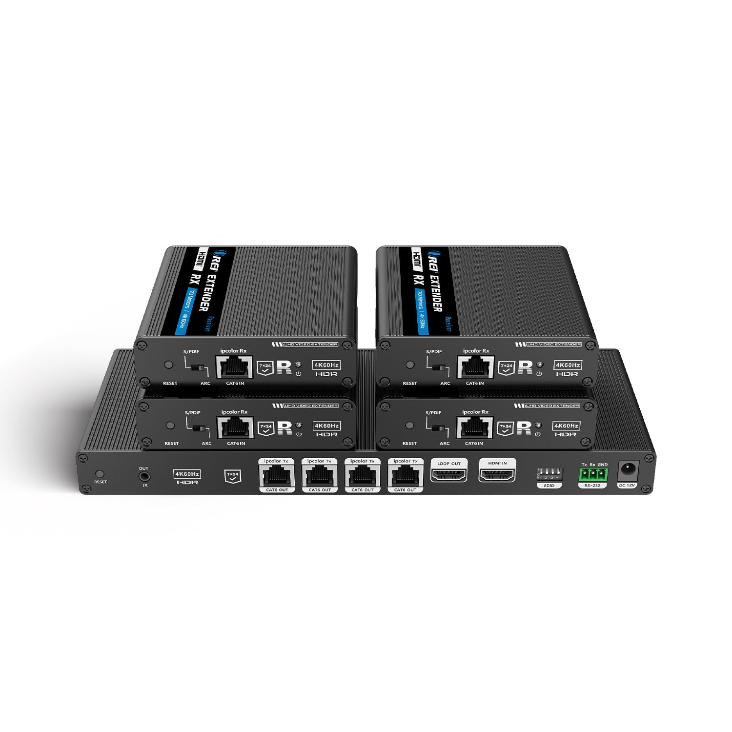 4K@60hz 1x4 HDMI™ Extender Splitter (Loop) - 230ft (cat6)-UHD14-IPC230-K