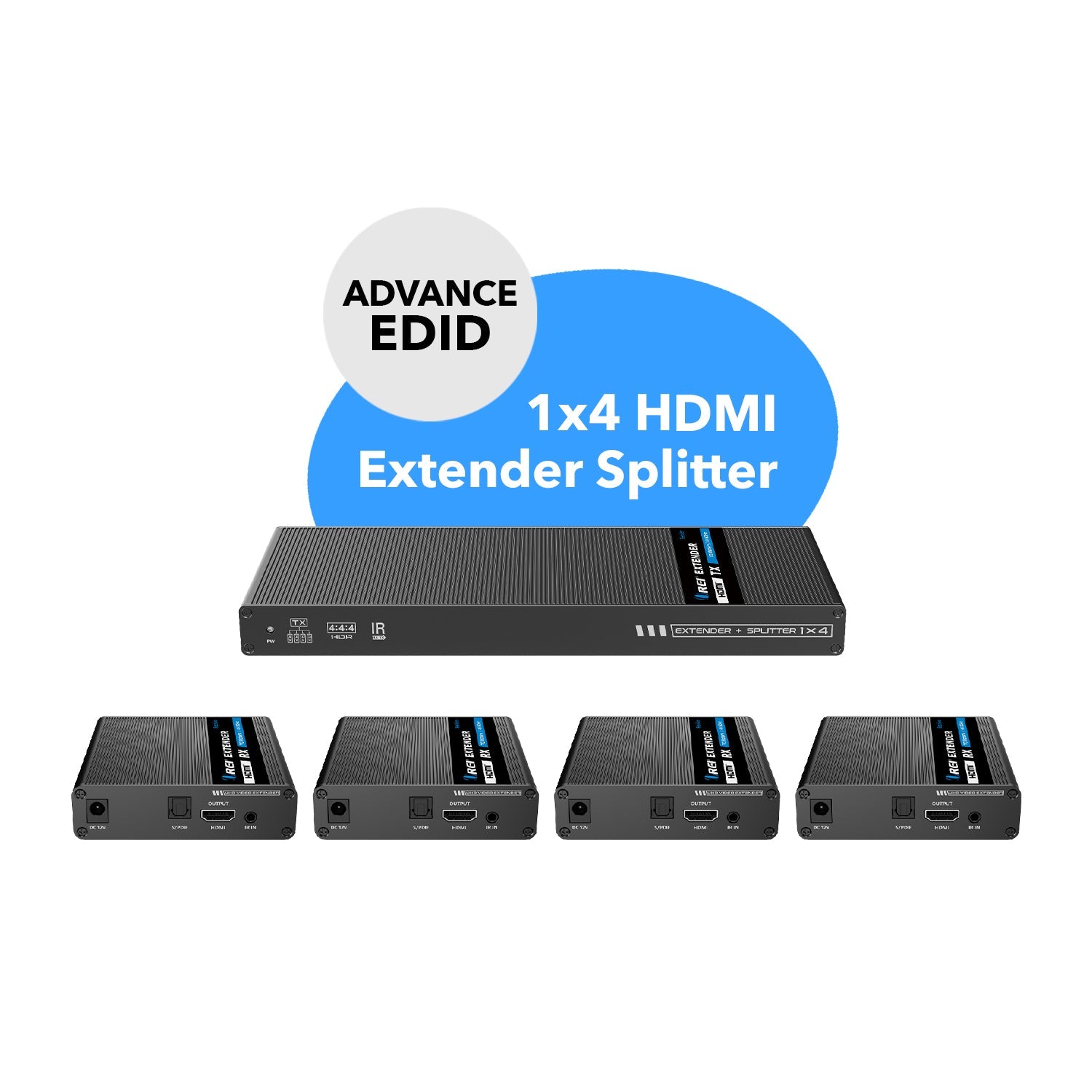 4K@60hz 1x4 HDMI™ Extender Splitter (Loop) - 230ft (cat6)-UHD14-IPC230-K