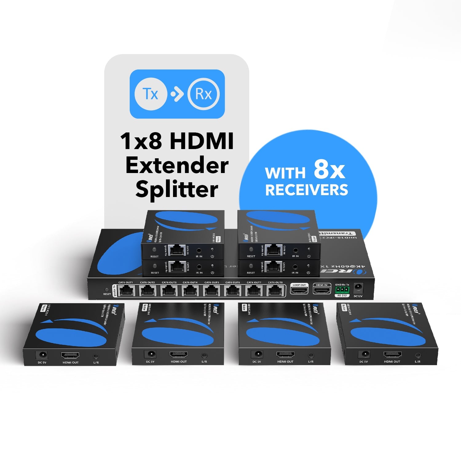 4K@60hz 1x8 HDMI™ Extender Splitter (Loop) - 230ft (cat6)-UHD18-IPC230-K
