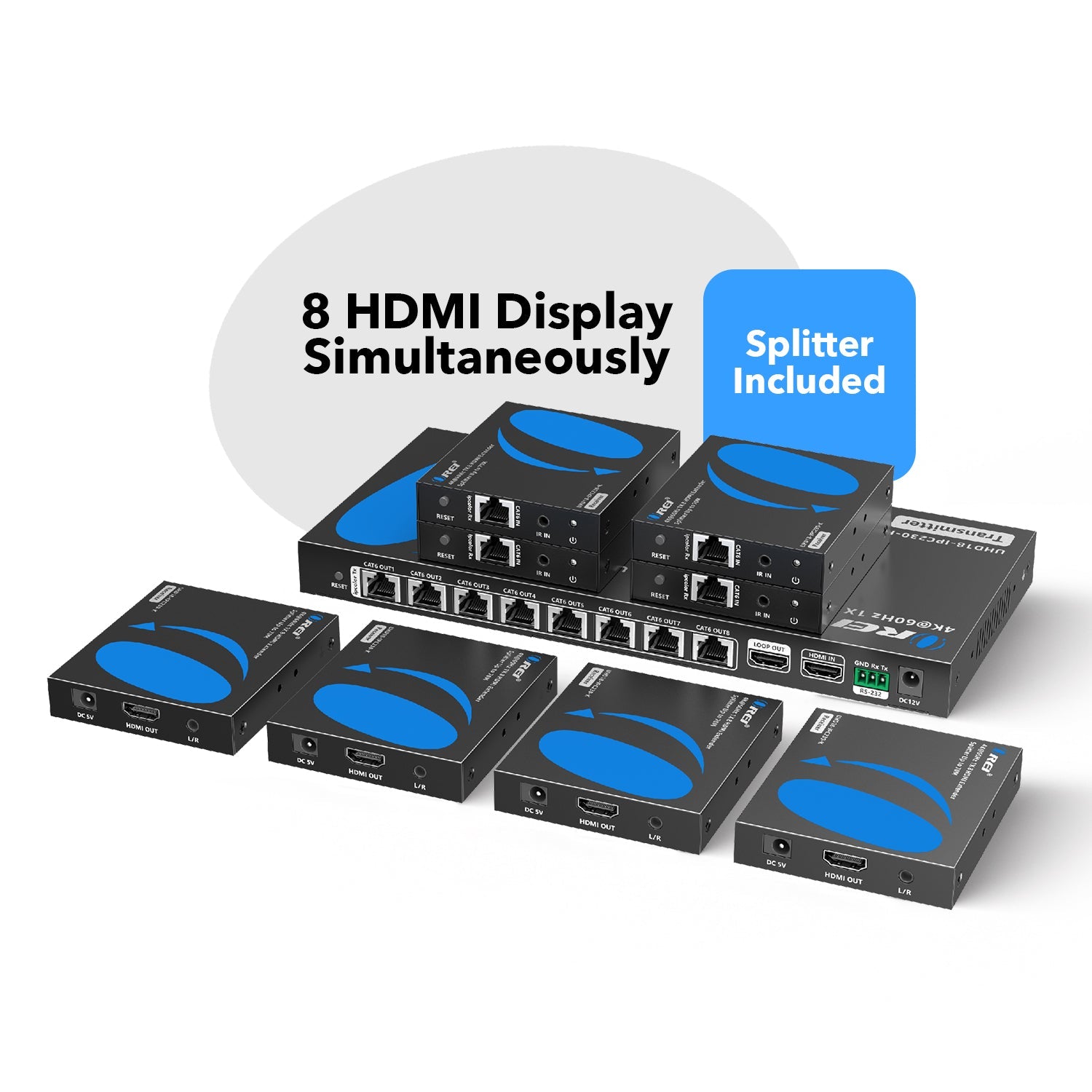 4K@60hz 1x8 HDMI™ Extender Splitter (Loop) - 230ft (cat6)-UHD18-IPC230-K