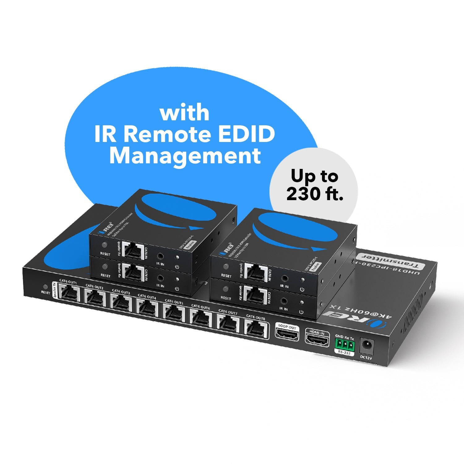 4K@60hz 1x8 HDMI™ Extender Splitter (Loop) - 230ft (cat6)-UHD18-IPC230-K