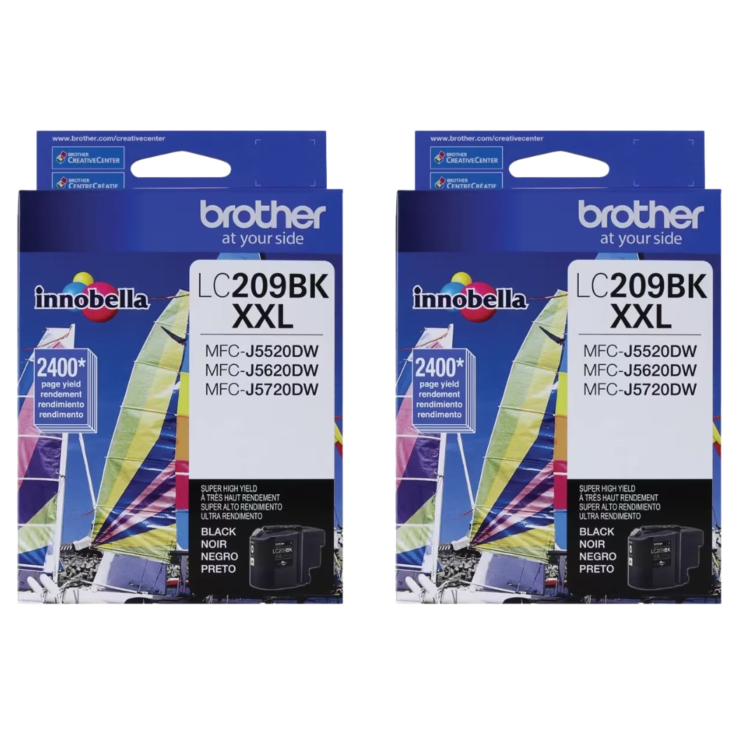 New, Pre-Owned - Brother LC209XXL Extra High Yield Black Ink Cartridge-Pack-2