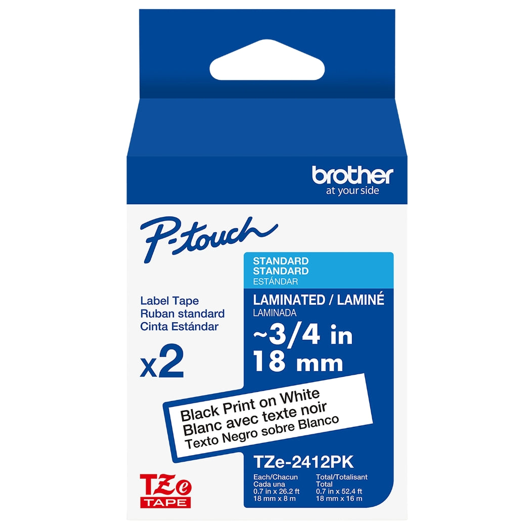New, Pre-owned, Original Brother TZe-241 Laminated Tape Black on White (18mm 0.7'')- 2-Pack