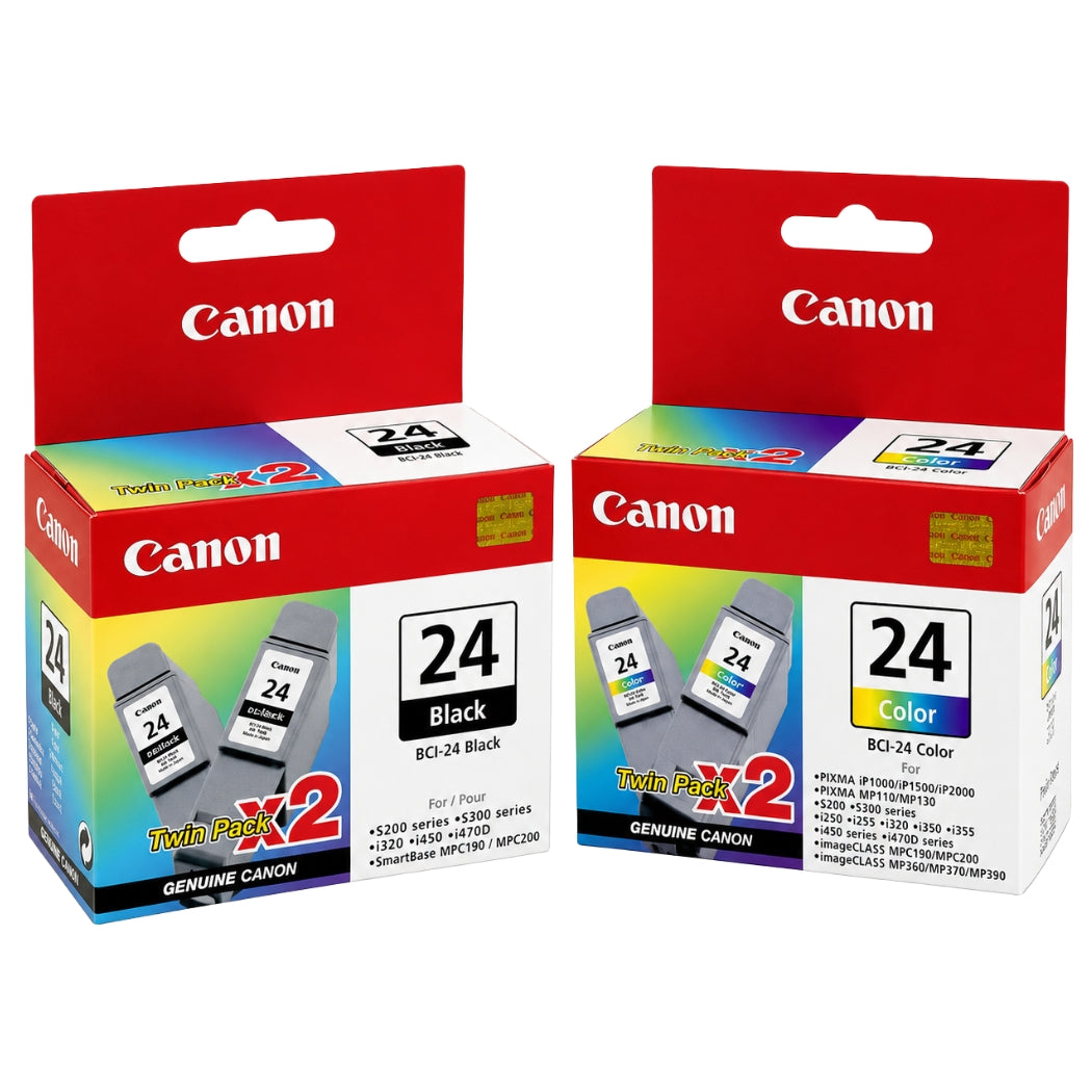 New, Pre-Owned - Canon BCI-24 Twin Black & Twin Color Ink Cartridges