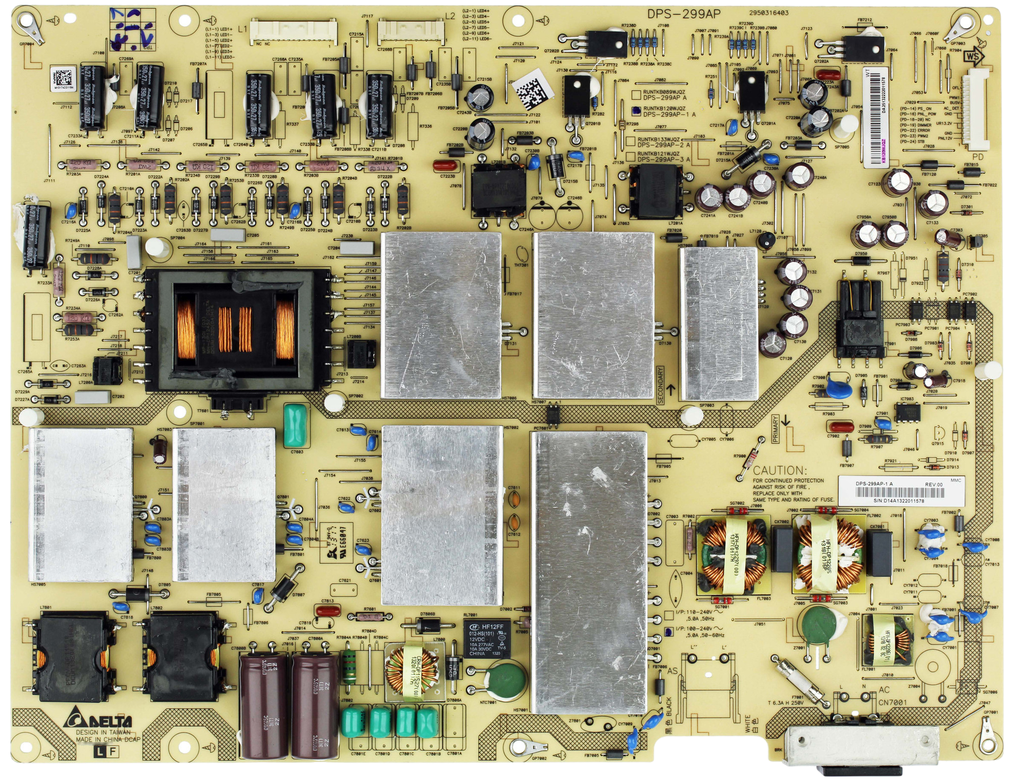 Sharp RUNTKB120WJQZ / DPS-299AP-1 A Power Supply / LED Board