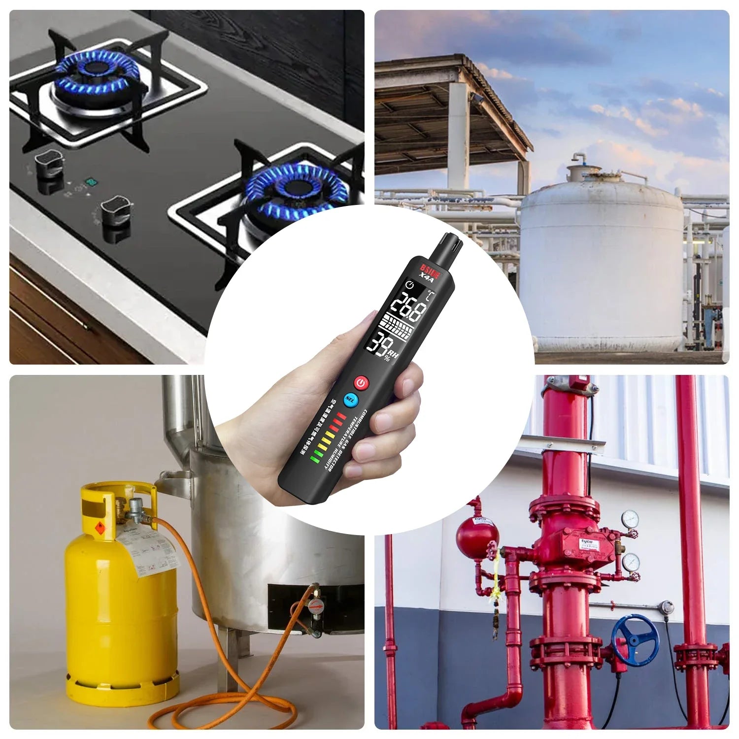 BSIDE X4A Gas Detector with Leak, Temp & Humidity Alarm